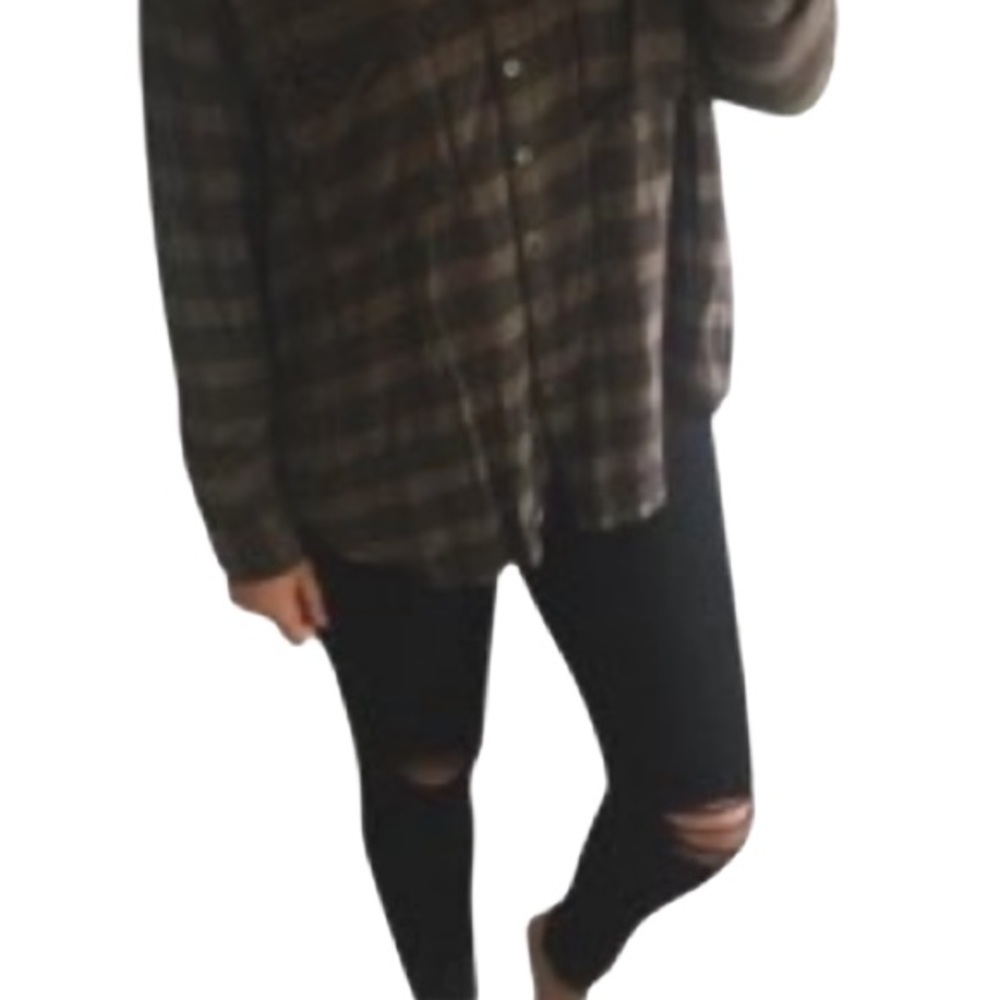Free People Black and Grey Checkered Shirt - Women’s Size Medium